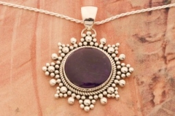 Artie Yellowhorse Genuine Sugilite Sterling Silver Rising Sun Pendant
